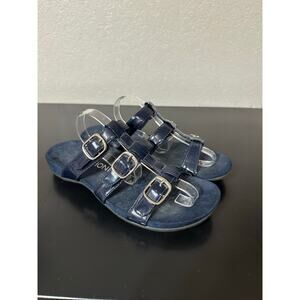 Vionic Misa Slide Sandal Women 9 Patent Leather Comfort Orthotic Silver Buckle